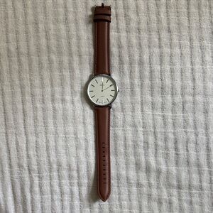 Brown Leather Strap Watch with Silver Accents